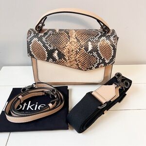 Botkier Cobble Hill Crossbody Top Handle Bag Mocha Cream Snake